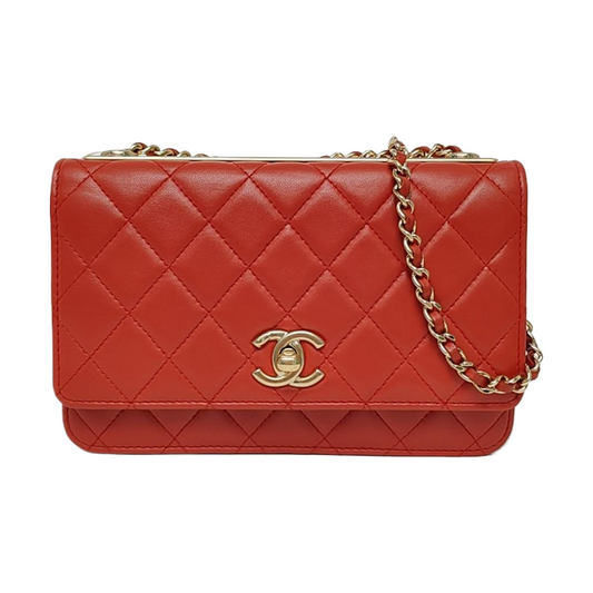 CHANEL WOC Red Lamb Skin Quilted Shoulder Bag Crossbody Bag Golden Hardware 22 Clasp-(SKU)-969580158