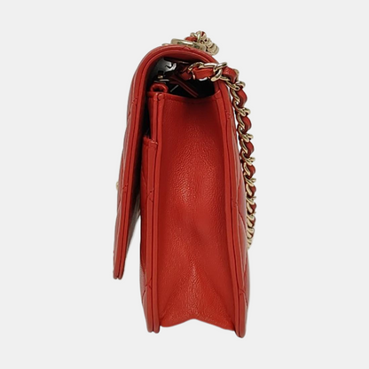 CHANEL WOC Red Lamb Skin Quilted Shoulder Bag Crossbody Bag Golden Hardware 22 Clasp-(SKU)-969580158