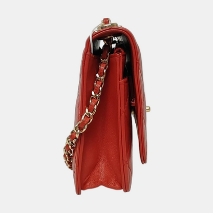 CHANEL WOC Red Lamb Skin Quilted Shoulder Bag Crossbody Bag Golden Hardware 22 Clasp-(SKU)-969580158