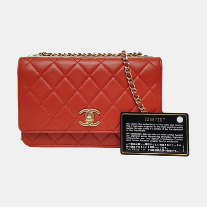 CHANEL WOC Red Lamb Skin Quilted Shoulder Bag Crossbody Bag Golden Hardware 22 Clasp-(SKU)-969580158
