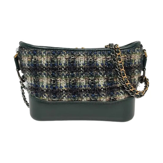 CHANEL GABRIELLE Small Dark Green Tweed Quilted Shoulder Bag Crossbody Bag Detachable Strap-(SKU)-969580034