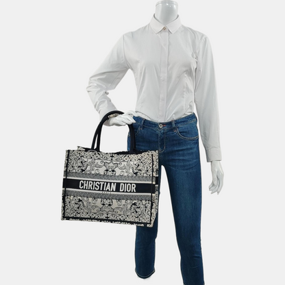 DIOR Book Tote Medium Black Canvas Embroidered Handbag-(SKU)-970100045