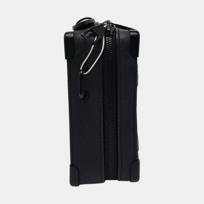 LOUIS VUITTON SOFT TRUNK Black Leather Monogram Black Crossbody Bag Single Shoulder Bag with Detachable Strap and Black Hardware-(SKU)-969594578