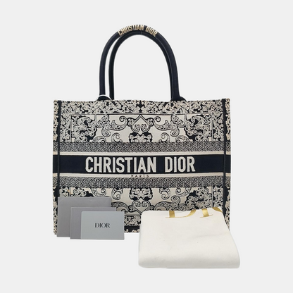 DIOR Book Tote Medium Black Canvas Embroidered Handbag-(SKU)-970100045