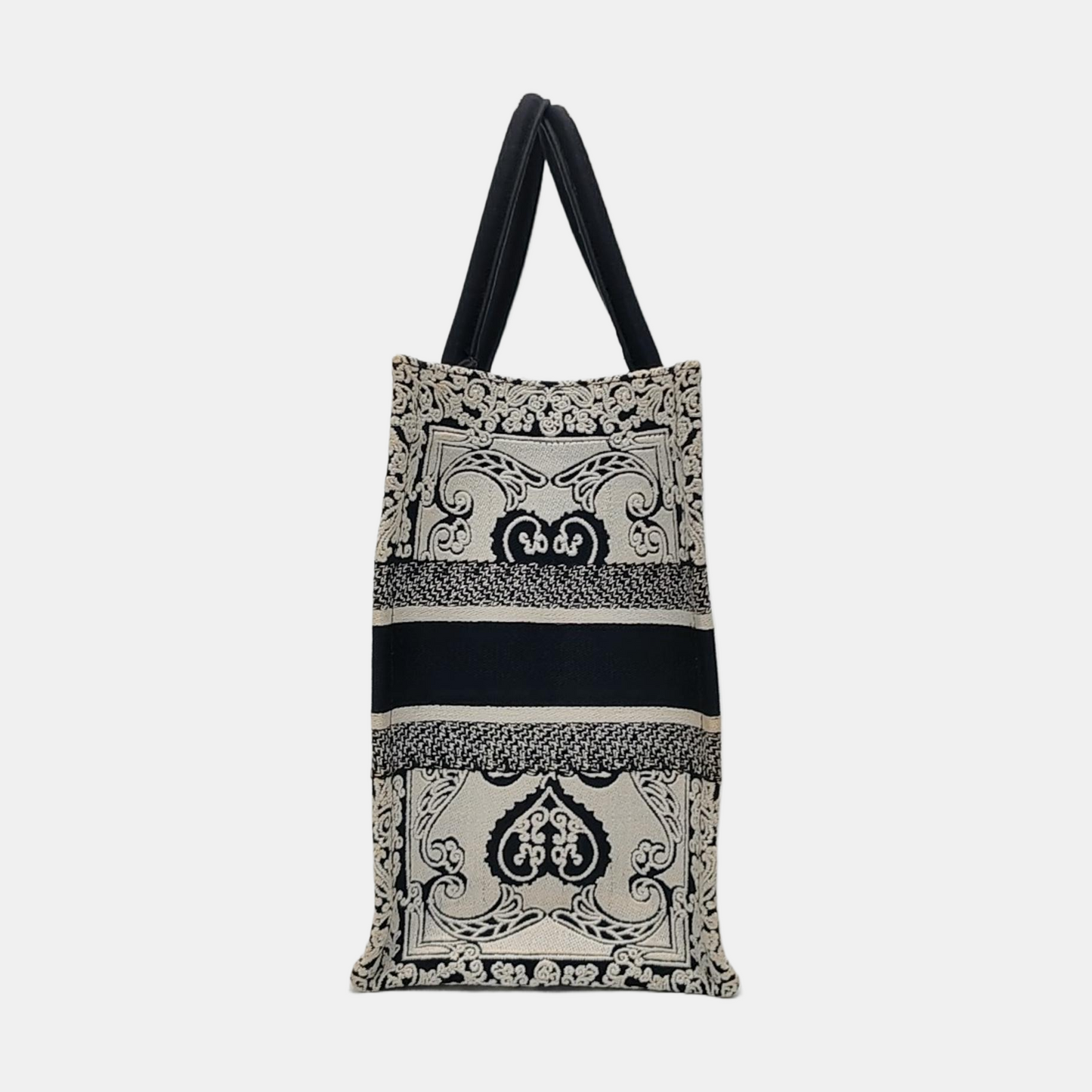 DIOR Book Tote Medium Black Canvas Embroidered Handbag-(SKU)-970100045