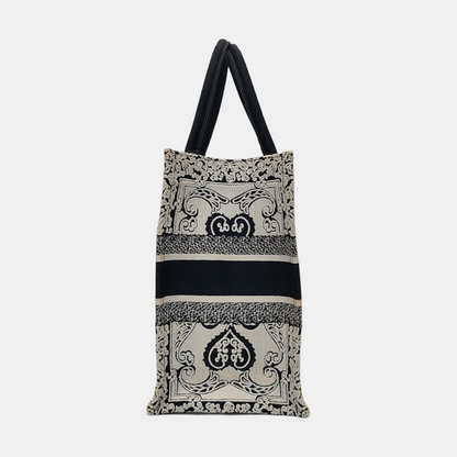 DIOR Book Tote Medium Black Canvas Embroidered Handbag-(SKU)-970100045