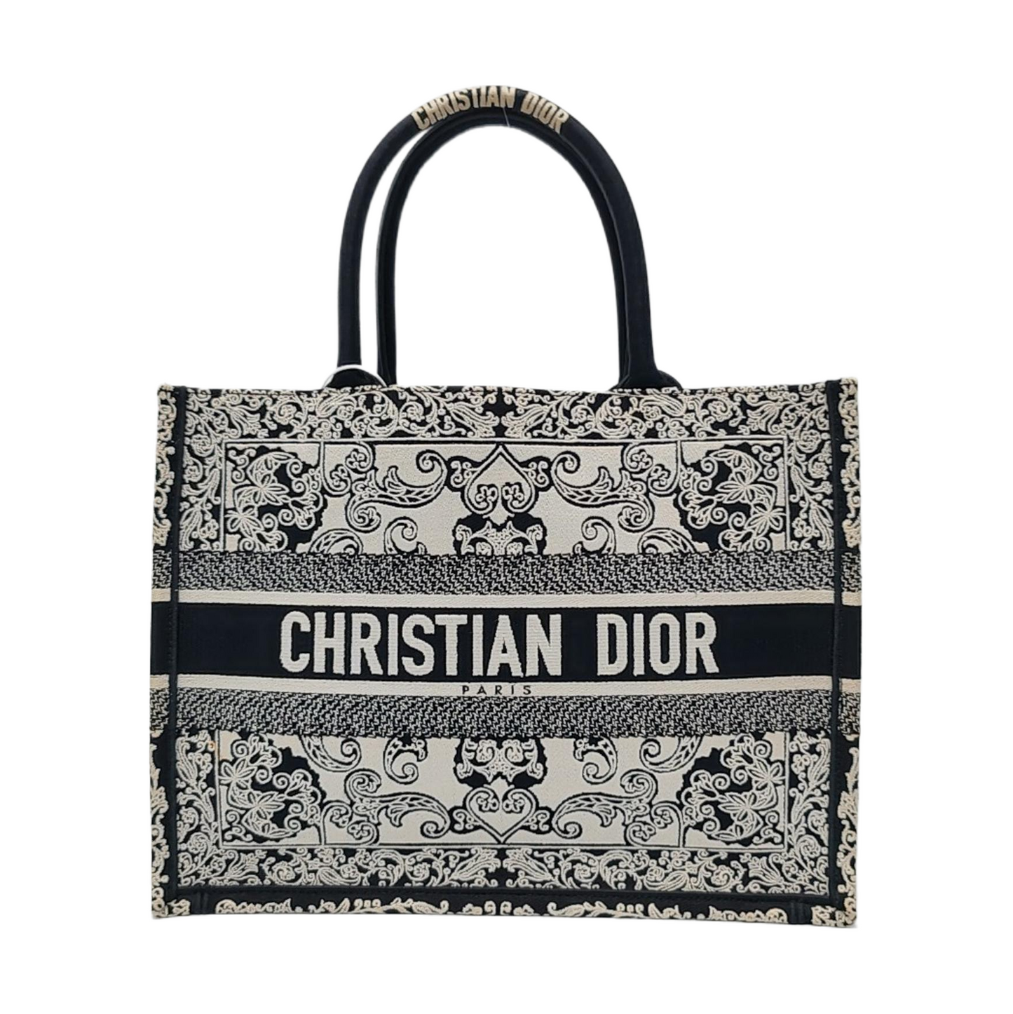 DIOR Book Tote Medium Black Canvas Embroidered Handbag-(SKU)-970100045