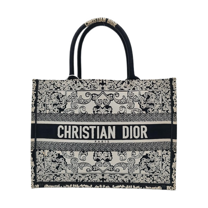 DIOR Book Tote Medium Black Canvas Embroidered Handbag-(SKU)-970100045