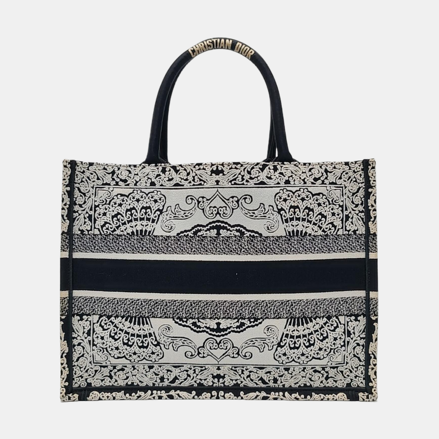 DIOR Book Tote Medium Black Canvas Embroidered Handbag-(SKU)-970100045