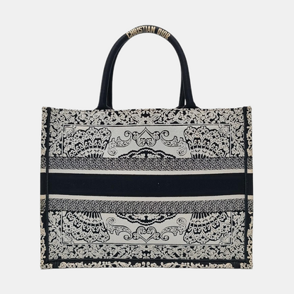 DIOR Book Tote Medium Black Canvas Embroidered Handbag-(SKU)-970100045