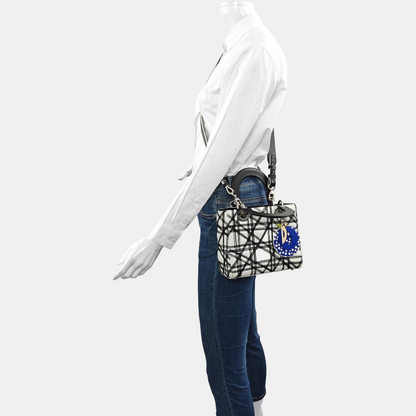 DIOR Lady Dior White Lamb Leather Printed Shoulder Bag Crossbody Bag Silver Hardware Removable Strap-(SKU)-969826731