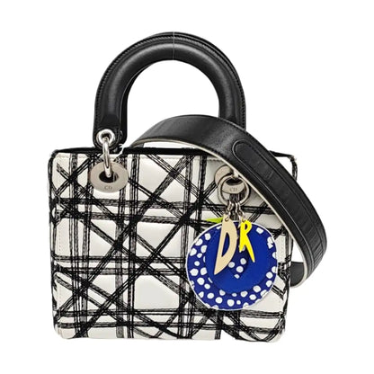 DIOR Lady Dior White Lamb Leather Printed Shoulder Bag Crossbody Bag Silver Hardware Removable Strap-(SKU)-969826731