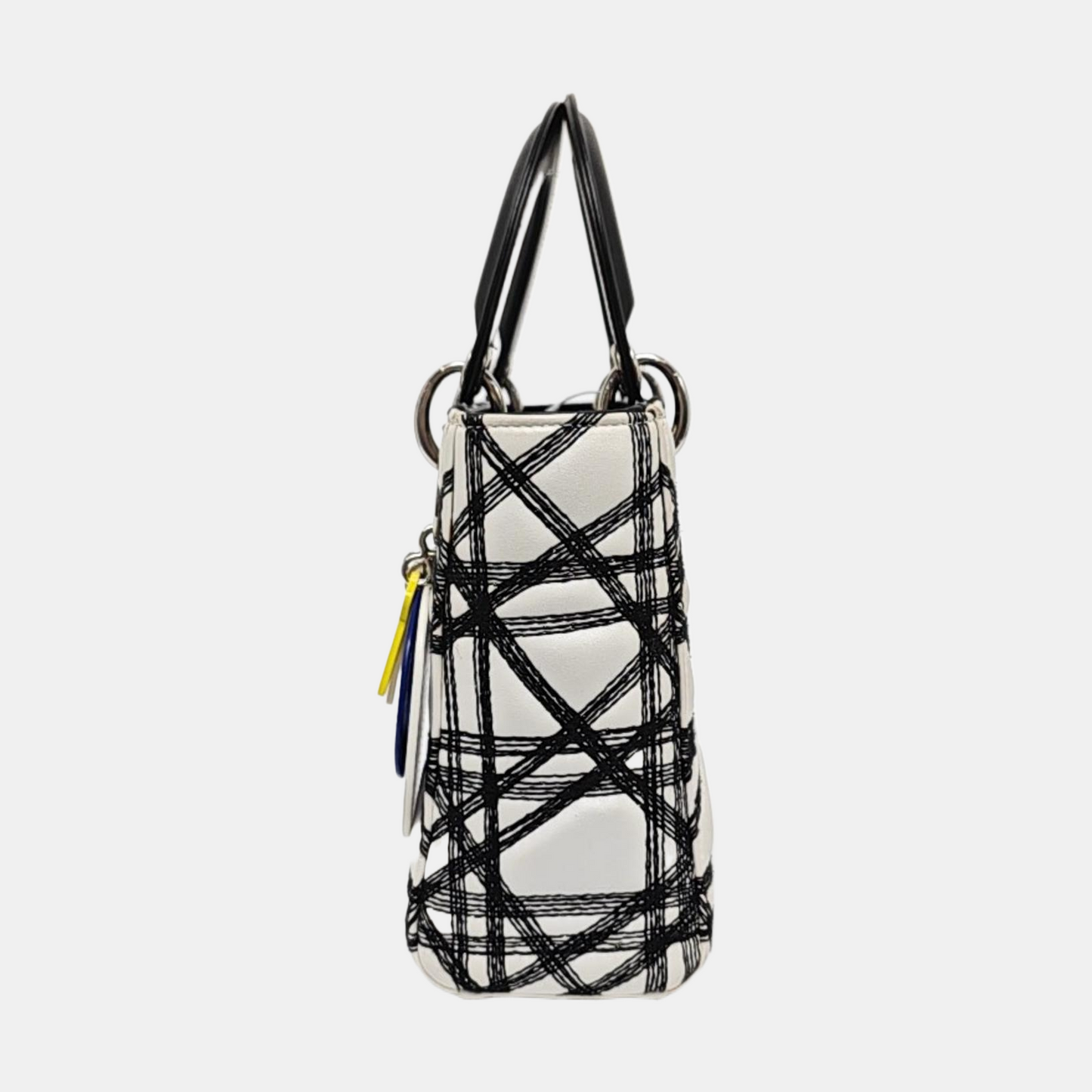 DIOR Lady Dior White Lamb Leather Printed Shoulder Bag Crossbody Bag Silver Hardware Removable Strap-(SKU)-969826731