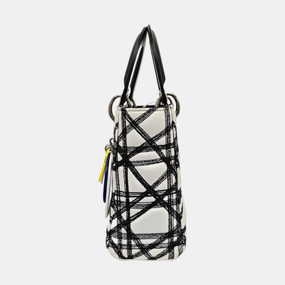 DIOR Lady Dior White Lamb Leather Printed Shoulder Bag Crossbody Bag Silver Hardware Removable Strap-(SKU)-969826731