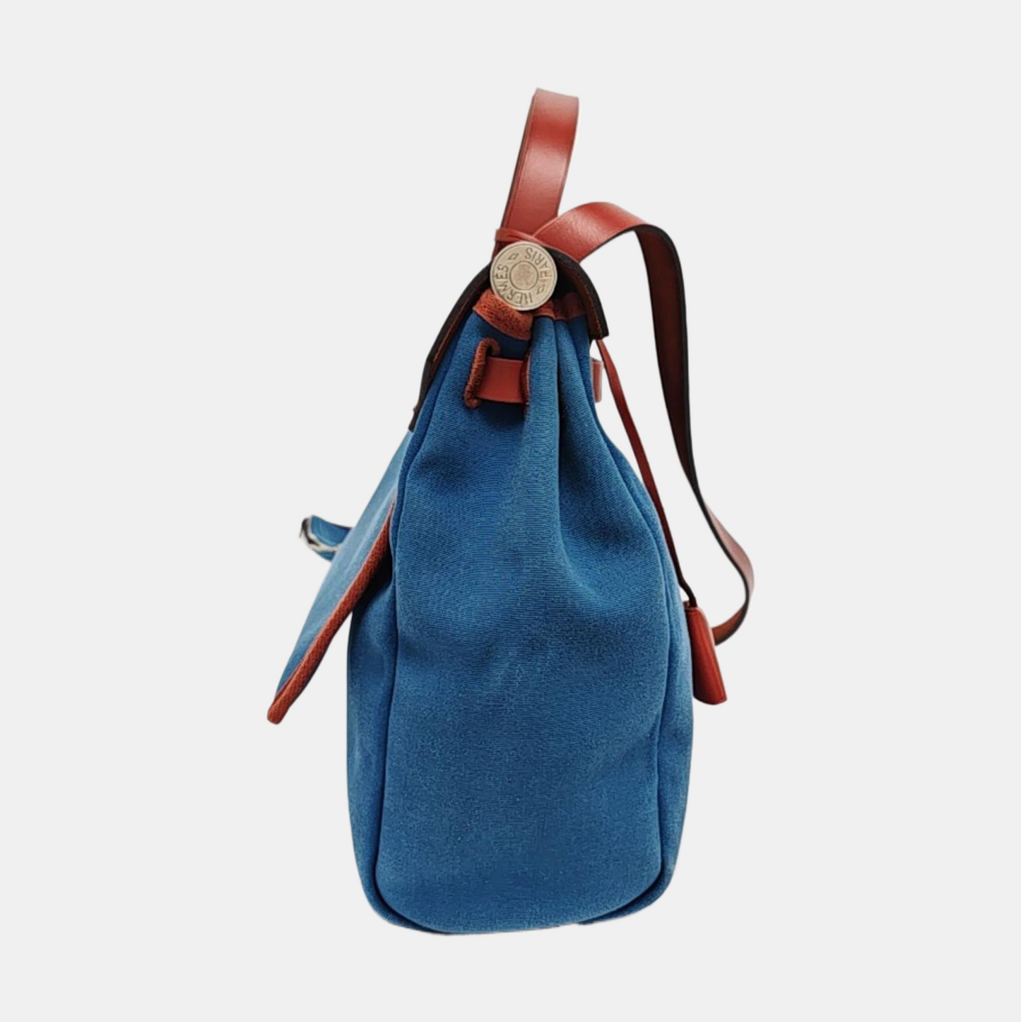 HERMÈS Herbag 31 Sea Blue Canvas Single Shoulder Bag Tote Bag Silver Hardware D Detachable Strap-(SKU)-969826701