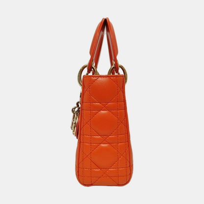 DIOR Lady Dior Mini Orange Lambskin Quilted Cannage Three Shoulder Bag, Crossbody Bag, Handbag with Detachable Strap-(SKU)-969826812