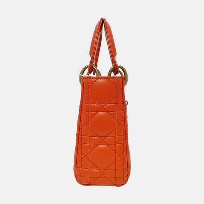 DIOR Lady Dior Mini Orange Lambskin Quilted Cannage Three Shoulder Bag, Crossbody Bag, Handbag with Detachable Strap-(SKU)-969826812
