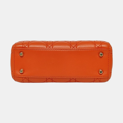 DIOR Lady Dior Mini Orange Lambskin Quilted Cannage Three Shoulder Bag, Crossbody Bag, Handbag with Detachable Strap-(SKU)-969826812