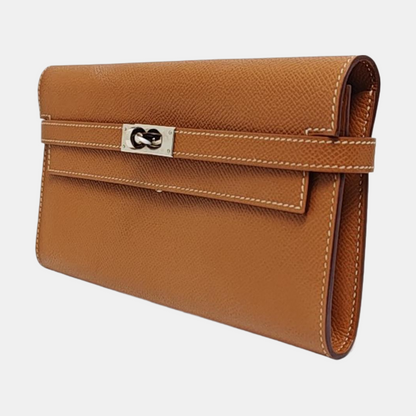 HERMÈS Kelly Gold Brown Epsom Calfskin Wallet with Silver Hardware D-(SKU)-969641631