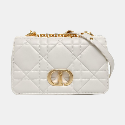 DIOR Dior Caro Small White Lamb Leather Monogram Embroidered Crossbody Shoulder Bag Golden Hardware Removable Strap-(SKU)-969973818