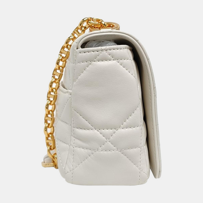 DIOR Dior Caro Small White Lamb Leather Monogram Embroidered Crossbody Shoulder Bag Golden Hardware Removable Strap-(SKU)-969973818