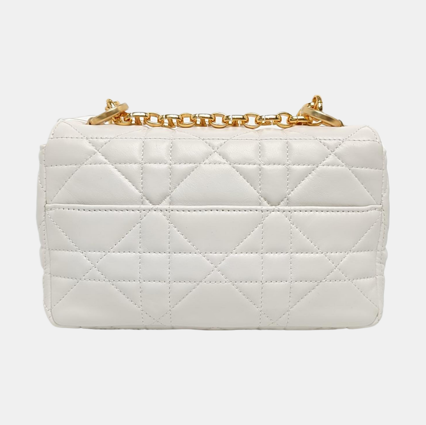 DIOR Dior Caro Small White Lamb Leather Monogram Embroidered Crossbody Shoulder Bag Golden Hardware Removable Strap-(SKU)-969973818
