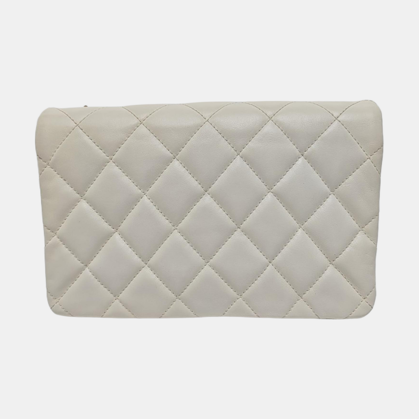 CHANEL CLASSIC FLAP white lambskin quilted diamond pattern crossbody bag shoulder bag gold hardware-(SKU)-969982719