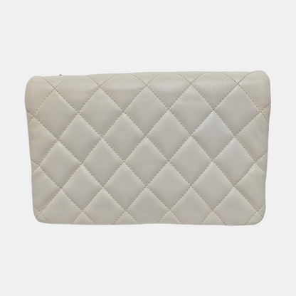 CHANEL CLASSIC FLAP white lambskin quilted diamond pattern crossbody bag shoulder bag gold hardware-(SKU)-969982719