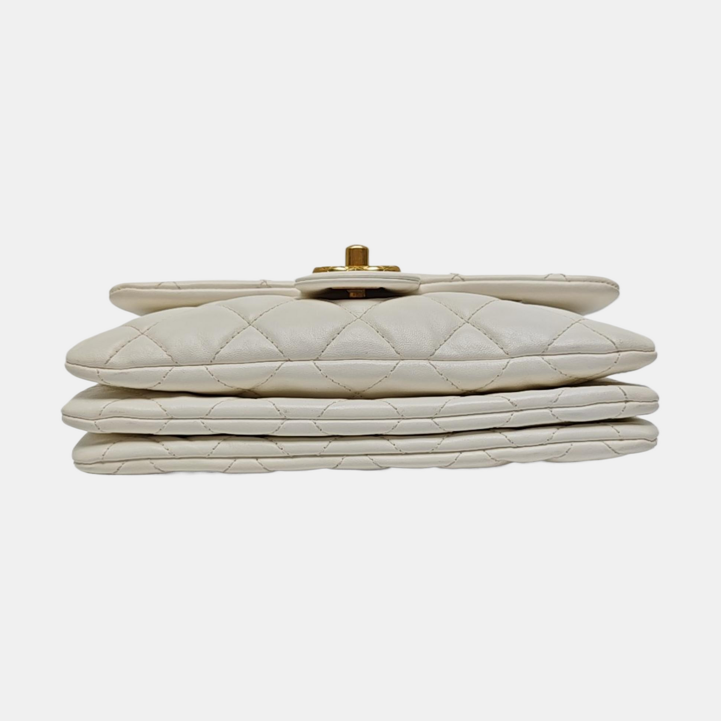CHANEL CLASSIC FLAP white lambskin quilted diamond pattern crossbody bag shoulder bag gold hardware-(SKU)-969982719