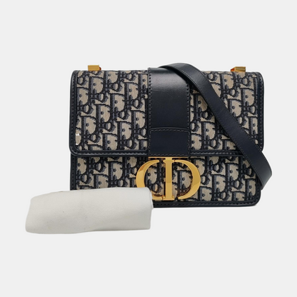 DIOR 30 Montaigne Blue Canvas Monogram Jacquard Shoulder Bag with Chain Strap, Gold Hardware, Removable Shoulder Strap-(SKU)-969782646
