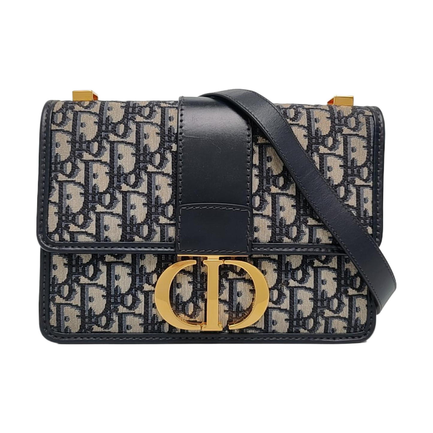 DIOR 30 Montaigne Blue Canvas Monogram Jacquard Shoulder Bag with Chain Strap, Gold Hardware, Removable Shoulder Strap-(SKU)-969782646