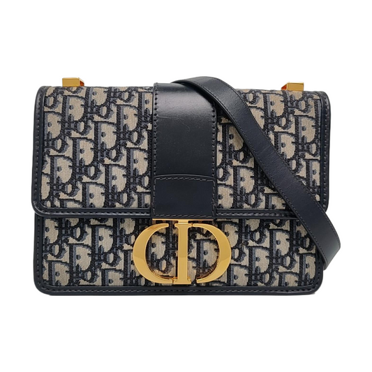 DIOR 30 Montaigne Blue Canvas Monogram Jacquard Shoulder Bag with Chain Strap, Gold Hardware, Removable Shoulder Strap-(SKU)-969782646