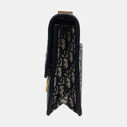 DIOR 30 Montaigne Blue Canvas Monogram Jacquard Shoulder Bag with Chain Strap, Gold Hardware, Removable Shoulder Strap-(SKU)-969782646