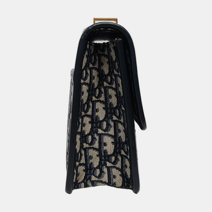 DIOR 30 Montaigne Blue Canvas Monogram Jacquard Shoulder Bag with Chain Strap, Gold Hardware, Removable Shoulder Strap-(SKU)-969782646