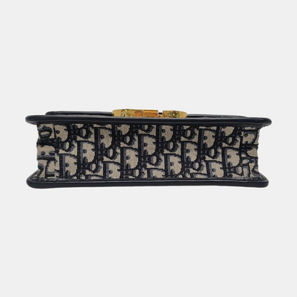 DIOR 30 Montaigne Blue Canvas Monogram Jacquard Shoulder Bag with Chain Strap, Gold Hardware, Removable Shoulder Strap-(SKU)-969782646