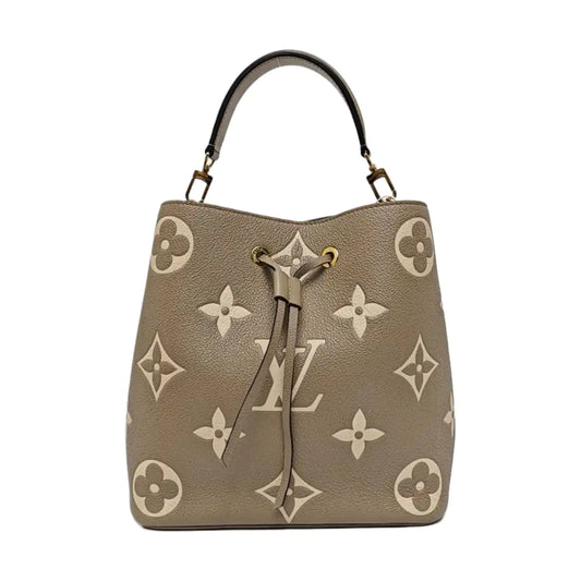LOUIS VUITTON NÉONOÉ Medium Grey Calfskin Monogram Embossed Bucket Bag Shoulder Bag Tote Bag Crossbody Bag Gold Hardware 2 Removable Straps Pockets Included-(SKU)-969940644
