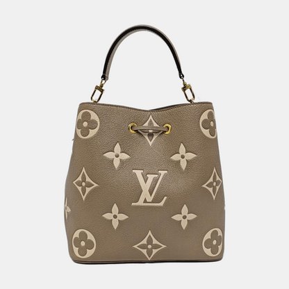 LOUIS VUITTON NÉONOÉ Medium Grey Calfskin Monogram Embossed Bucket Bag Shoulder Bag Tote Bag Crossbody Bag Gold Hardware 2 Removable Straps Pockets Included-(SKU)-969940644