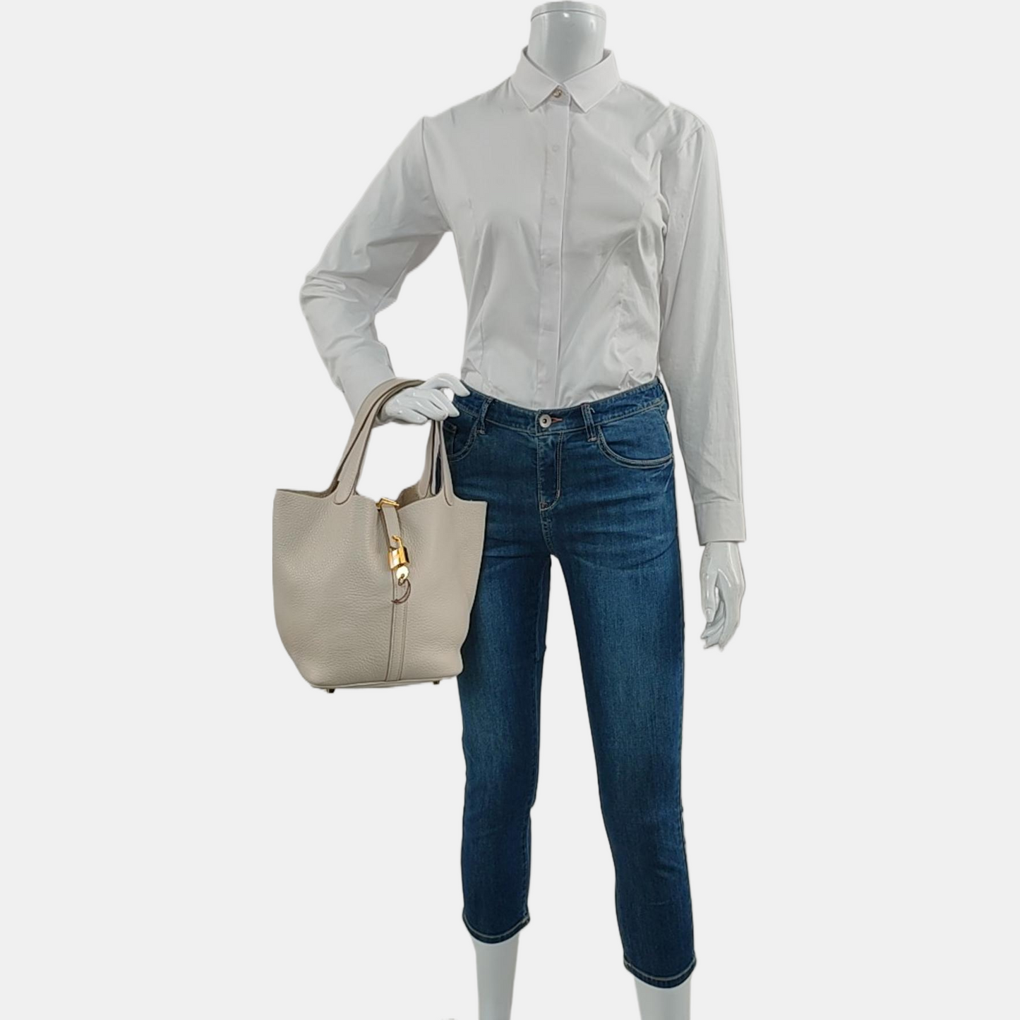HERMÈS Picotin Lock 22 Cream White Clemence Leather Market Basket Tote Bag with Gold Hardware C-(SKU)-969979907