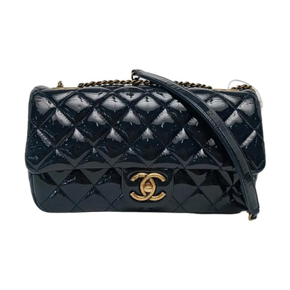 CHANEL CLASSIC FLAP Deep Blue Patent Leather Quilted Crossbody Shoulder Bag with Golden Hardware, 21K-(SKU)-969955803