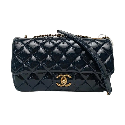 CHANEL CLASSIC FLAP Deep Blue Patent Leather Quilted Crossbody Shoulder Bag with Golden Hardware, 21K-(SKU)-969955803
