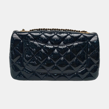 CHANEL CLASSIC FLAP Deep Blue Patent Leather Quilted Crossbody Shoulder Bag with Golden Hardware, 21K-(SKU)-969955803