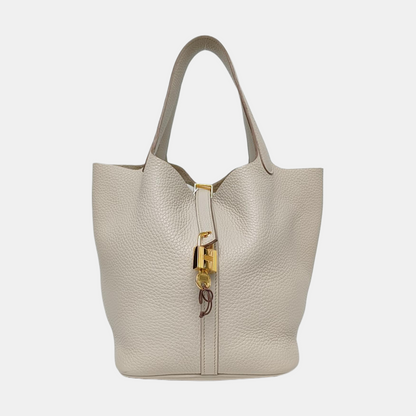 HERMÈS Picotin Lock 22 Cream White Clemence Leather Market Basket Tote Bag with Gold Hardware C-(SKU)-969979907