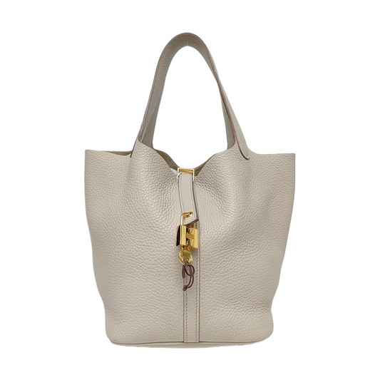 HERMÈS Picotin Lock 22 Cream White Clemence Leather Market Basket Tote Bag with Gold Hardware C-(SKU)-969979907