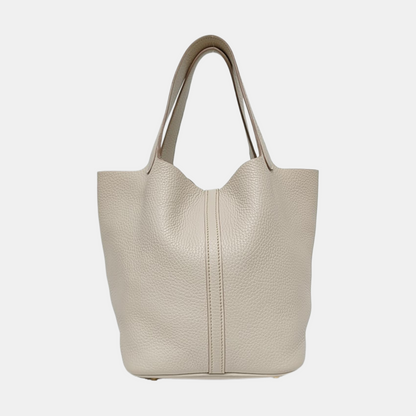 HERMÈS Picotin Lock 22 Cream White Clemence Leather Market Basket Tote Bag with Gold Hardware C-(SKU)-969979907