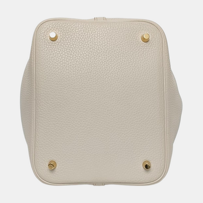 HERMÈS Picotin Lock 22 Cream White Clemence Leather Market Basket Tote Bag with Gold Hardware C-(SKU)-969979907