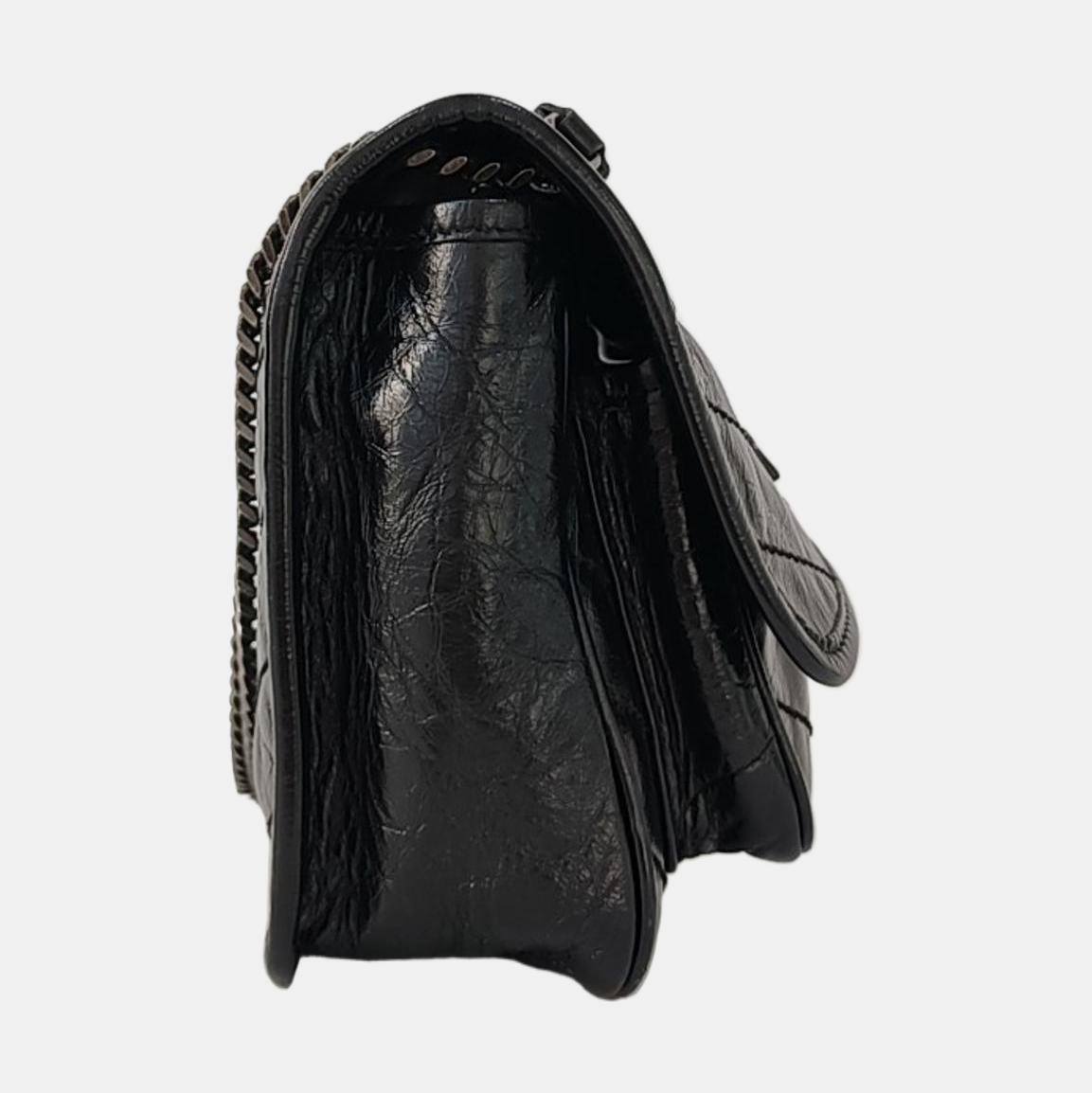 YSL NIKI Small Black Calfskin Quilted V-Shape Crossbody and Single Shoulder Bag with Black Ruthenium Hardware-(SKU)-969924683