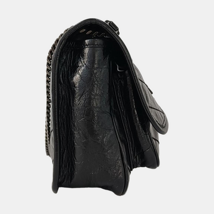 YSL NIKI Small Black Calfskin Quilted V-Shape Crossbody and Single Shoulder Bag with Black Ruthenium Hardware-(SKU)-969924683