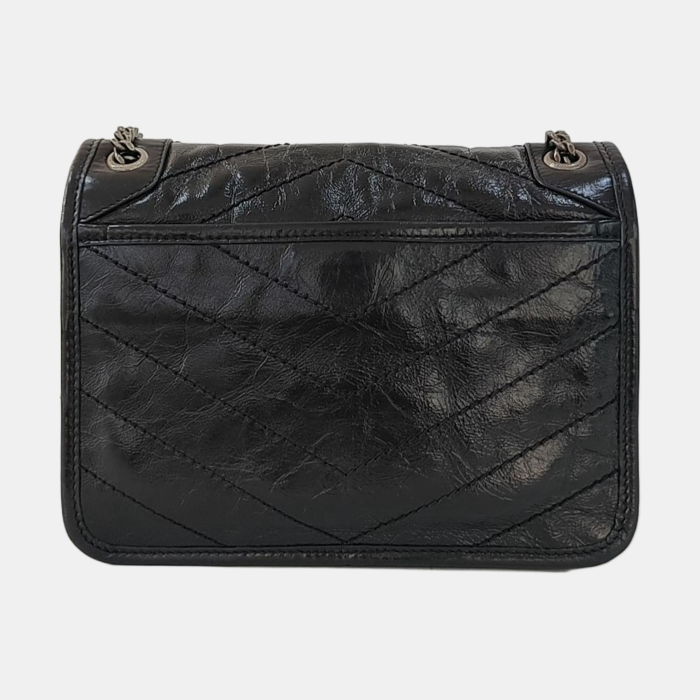 YSL NIKI Small Black Calfskin Quilted V-Shape Crossbody and Single Shoulder Bag with Black Ruthenium Hardware-(SKU)-969924683