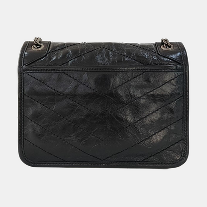 YSL NIKI Small Black Calfskin Quilted V-Shape Crossbody and Single Shoulder Bag with Black Ruthenium Hardware-(SKU)-969924683