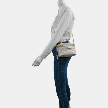 LOUIS VUITTON VANITY CHAIN POUCH Small White Monogrammed Lamb Leather Shoulder Bag with Detachable Strap-(SKU)-969880680